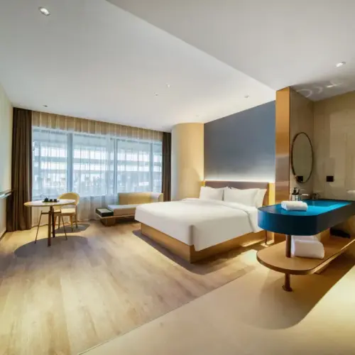 Chambre double Yueya [Literie confort + Sèche-cheveux à contrôle de température intelligent + Oreiller à mémoire de forme en latex]