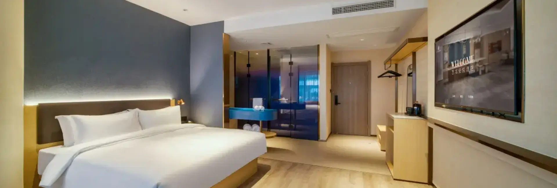 Chambre double Yueya [Literie confort + Sèche-cheveux à contrôle de température intelligent + Oreiller à mémoire de forme en latex]